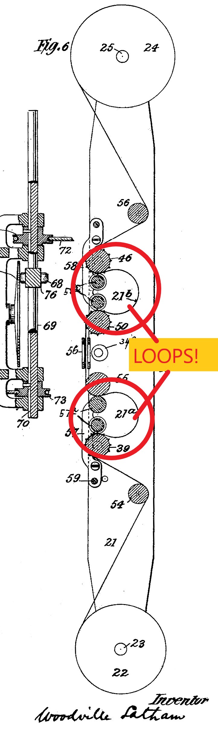 Detail of Latham US patent showing loops in colour
