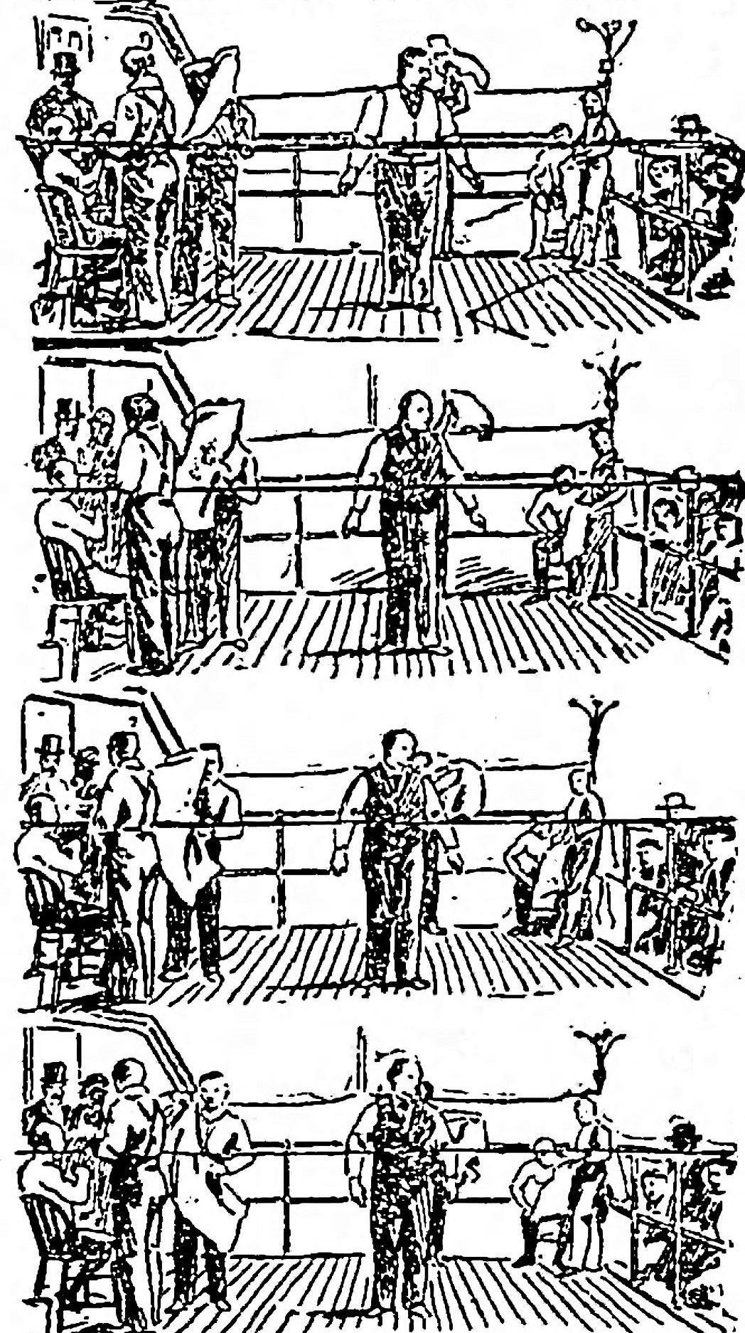 Sketches of series of frames of Griffo-Barnett fight Eidoloscope The_Brooklyn_Daily_Eagle_Wed__May_8__1895_ p4 cleaned